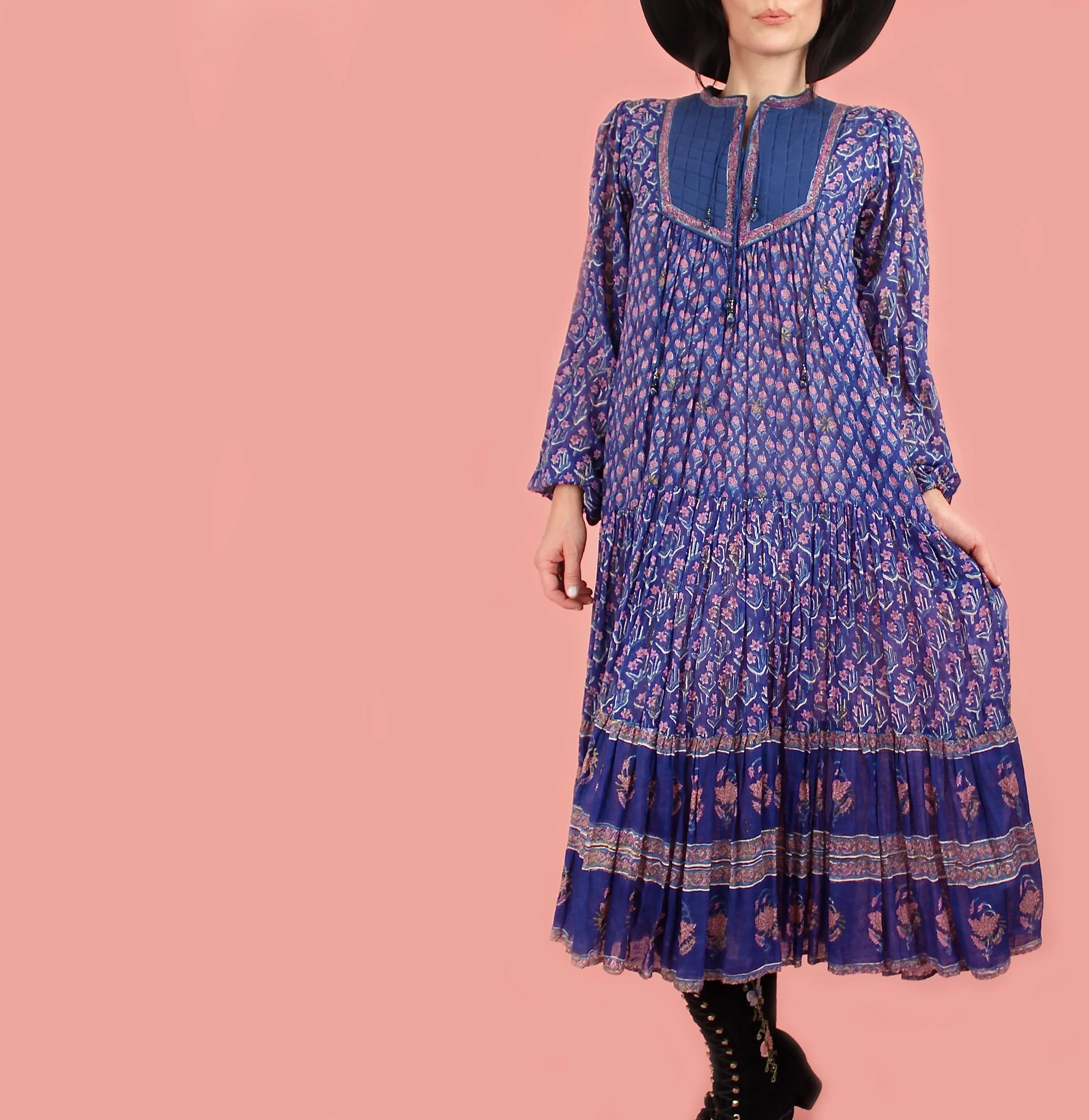 ワンピース 70s Floral Cotton Gauze Dress Vintage 70's Floral Indian Gauze Cotton Sun Dress